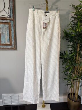 Boohoo off White Textured Wide-Leg Chinos NWT 6